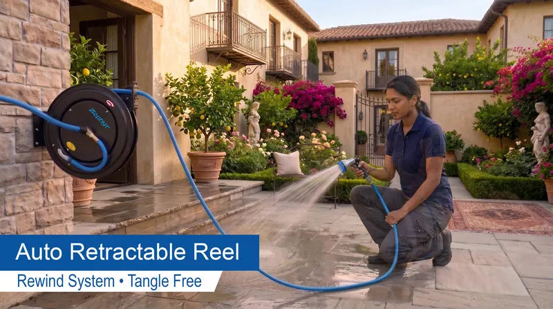 Zephyr Retractable Water Hose Reel with Spray Gun (Heavy-Duty | Multiple Colors)
