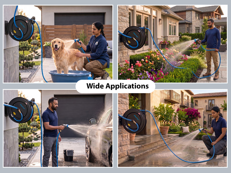 Zephyr Retractable Water Hose Reel with Spray Gun (Heavy-Duty | Multiple Colors)