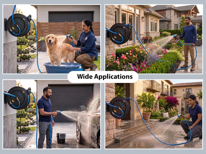 Zephyr Retractable Water Hose Reel with Spray Gun (Heavy-Duty | Multiple Colors)