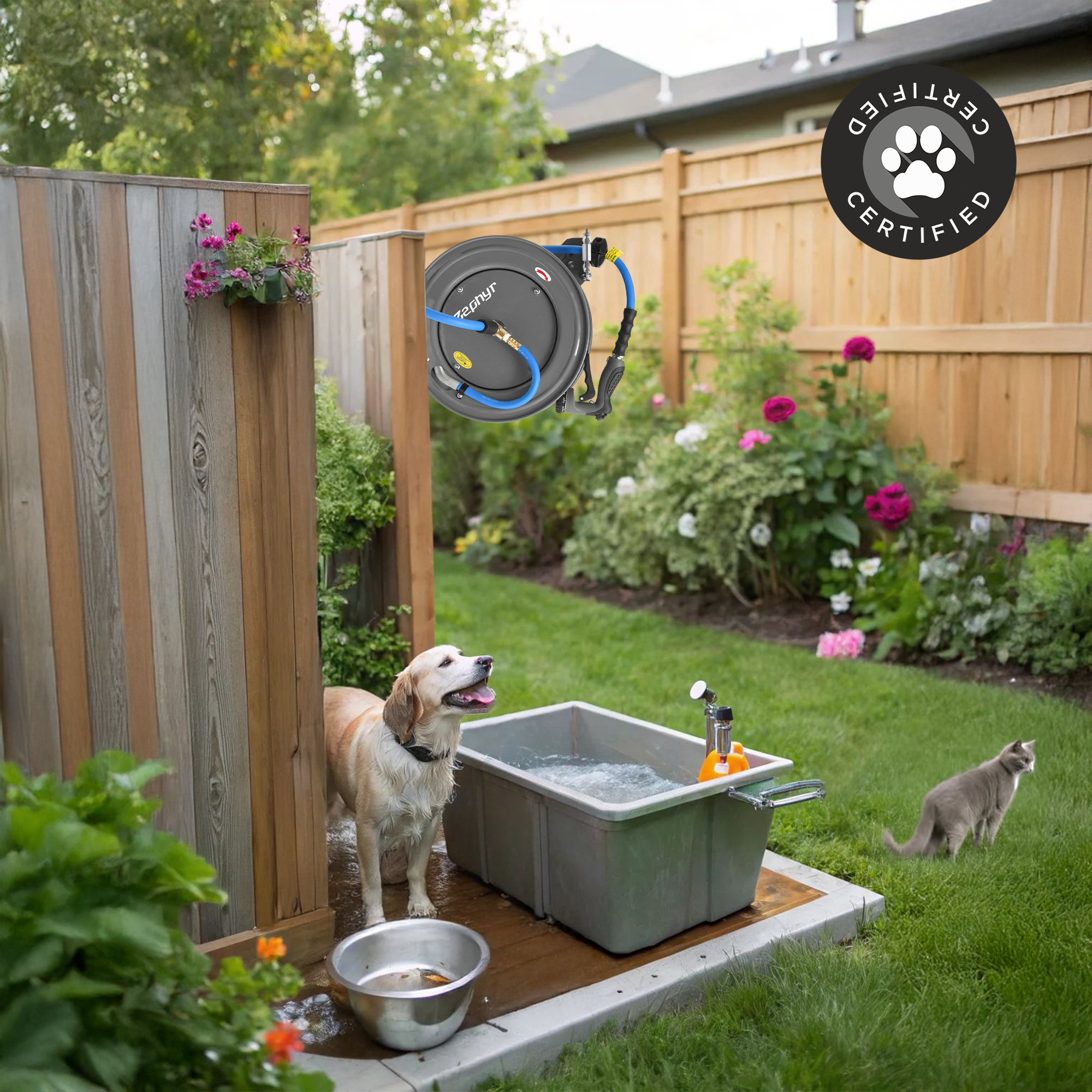 Zephyr Heavy-Duty Auto-Retractable Garden Water Hose Reel – Grey – Built for High-Performance Watering