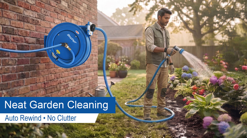 Zephyr 13MM Heavy-Duty Auto-Retractable Water Hose Reel – Built for Tough Cleaning , Car Washing and Gardening Tasks
