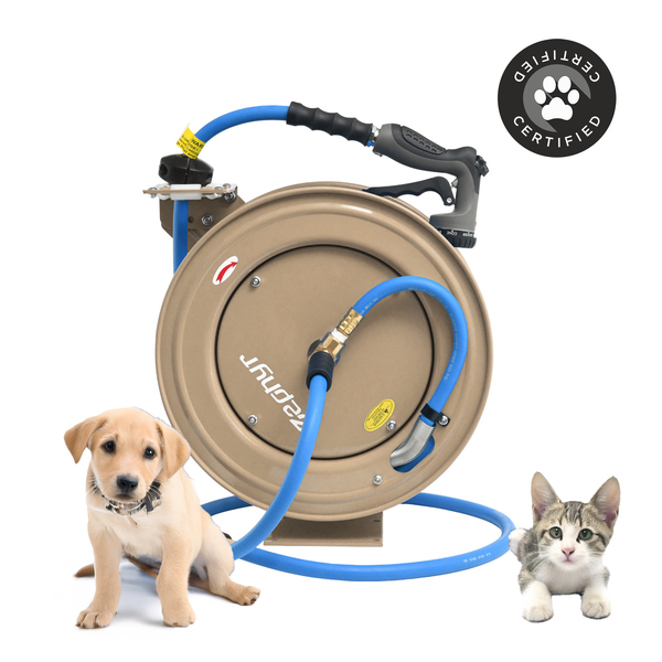 Zephyr Pet Wash Auto Retractable Metal Hose Reel for Home & Outdoor (19mm × 15 M) - Beige Pet Wash Hose Reel