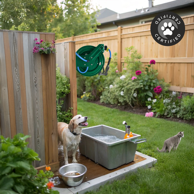 Zephyr Pet Wash Auto Retractable Metal Hose Reel for Home & Outdoor (19mm × 15 M) - Green Pet Wash Hose Reel