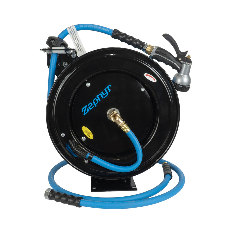 Zephyr Retractable Water Hose Reel with Spray Gun (Heavy-Duty | Multiple Colors)