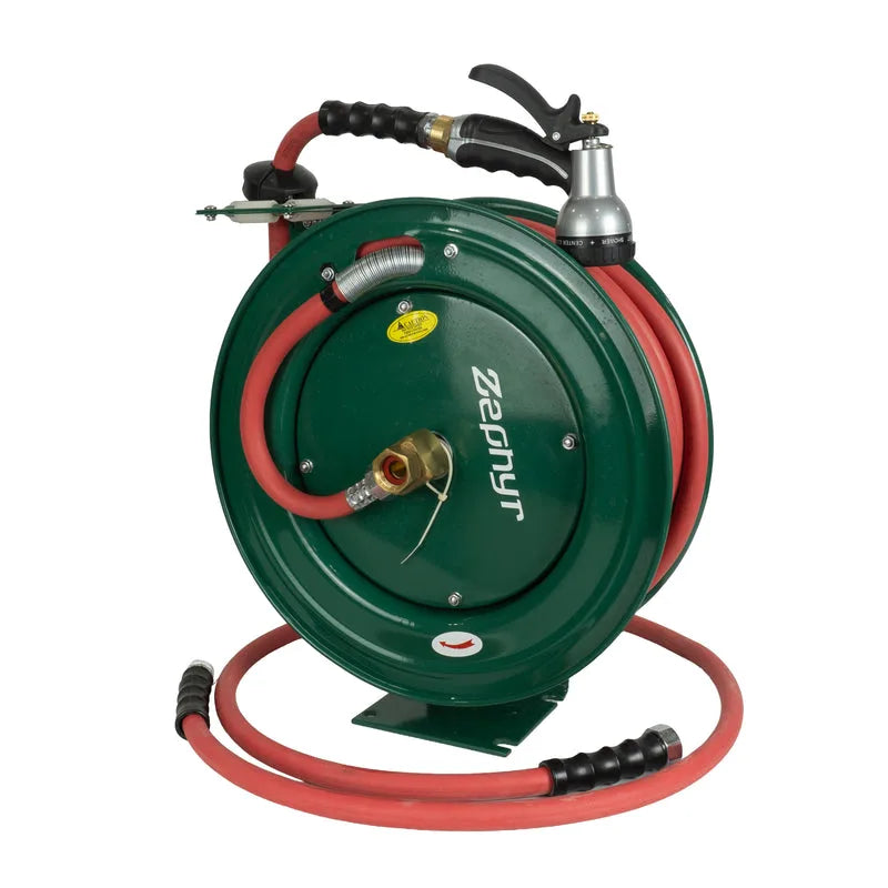 Zephyr Retractable Water Hose Reel with Spray Gun (Heavy-Duty | Multiple Colors)