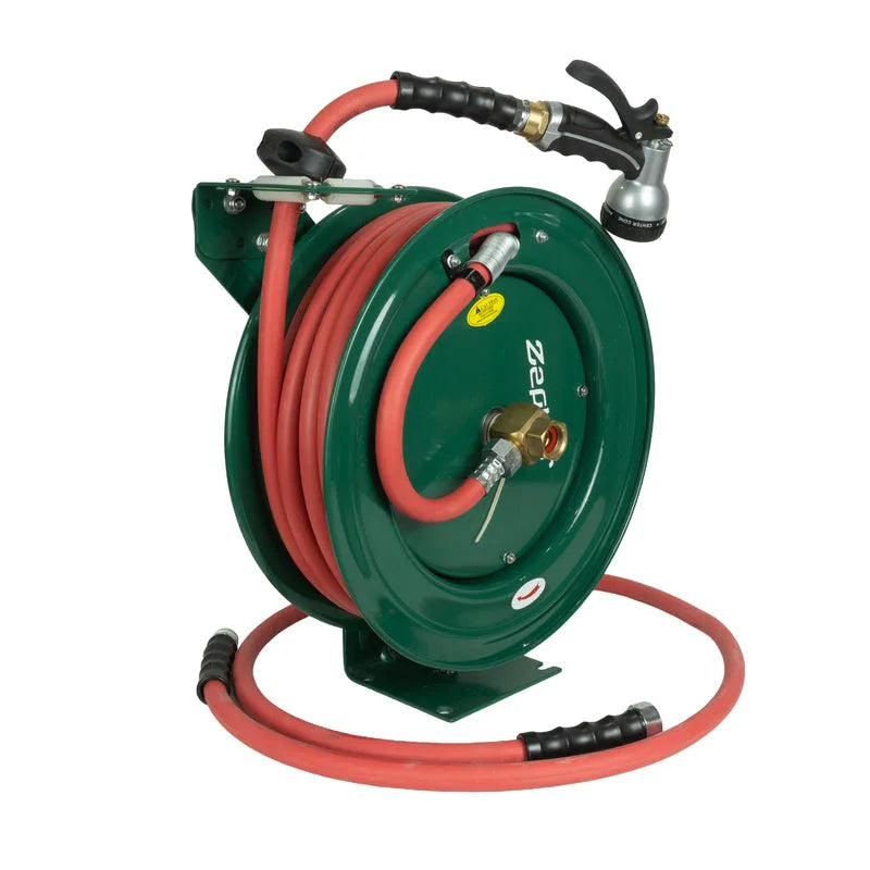 Zephyr Retractable Water Hose Reel with Spray Gun (Heavy-Duty | Multiple Colors)