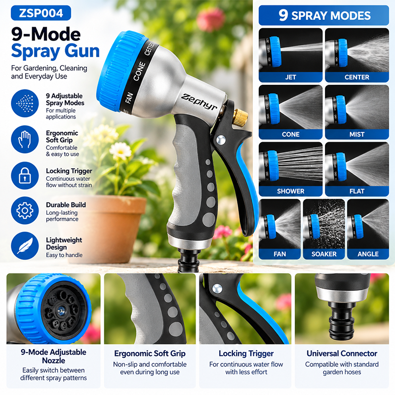 Zephyr Next-Gen 9-Mode Water Spray Gun – For Precision Watering and Outdoor Cleaning