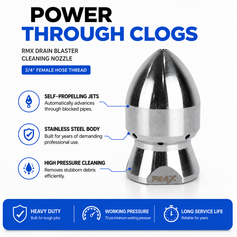 Zephyr Drain Blaster 3/4" BSP – Heavy-Duty Stainless Steel High-Pressure Drain Cleaning Nozzle