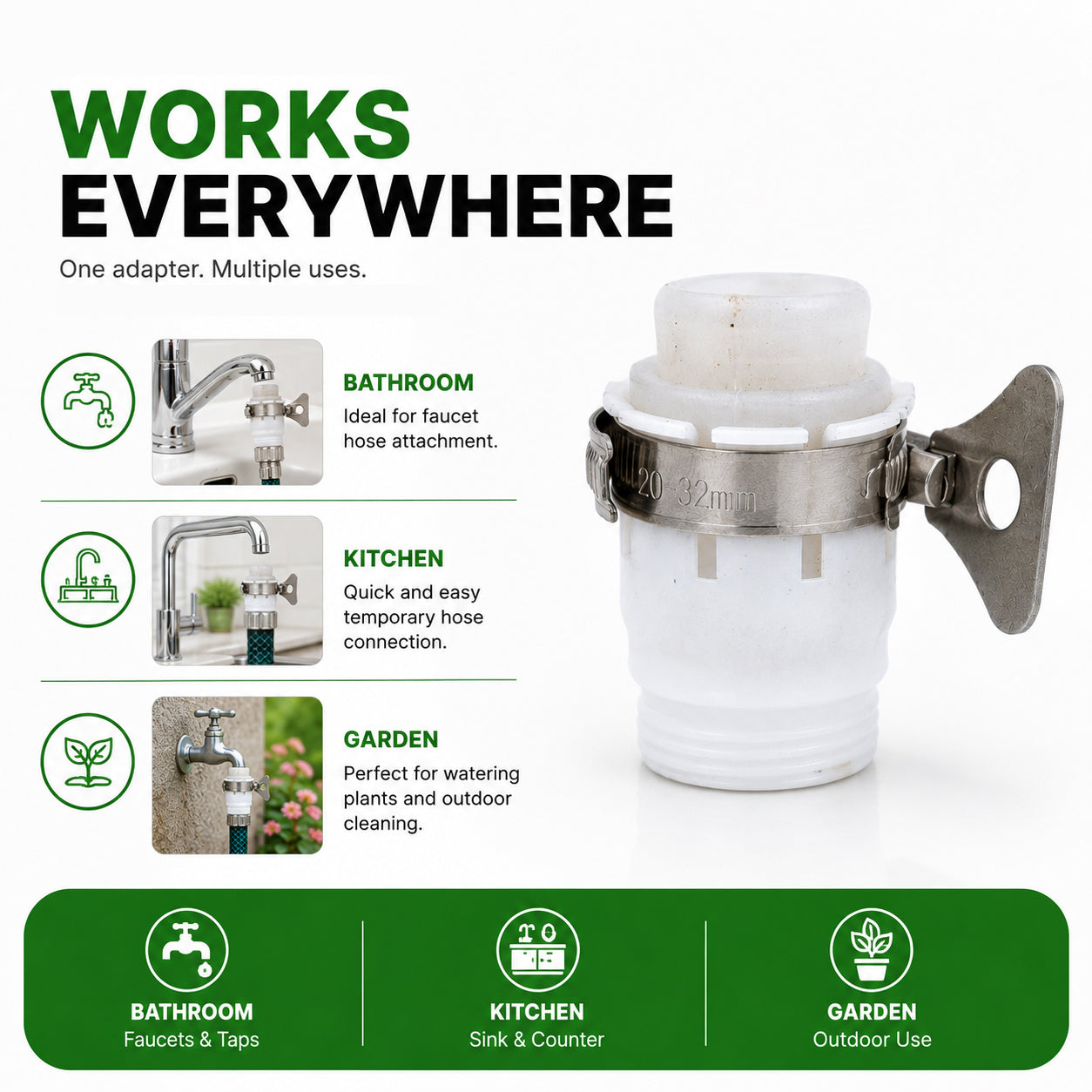 Zephyr Water Tap Connector – Universal Adjustable Faucet to 3/4" BSP Hose Adapter
