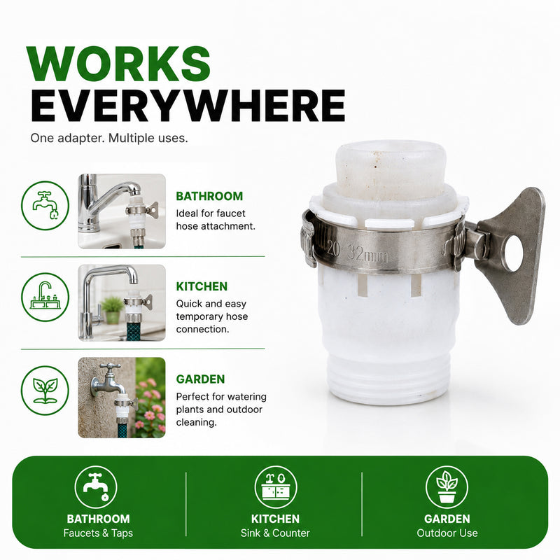 Zephyr Water Tap Connector – Universal Adjustable Faucet to 3/4" BSP Hose Adapter