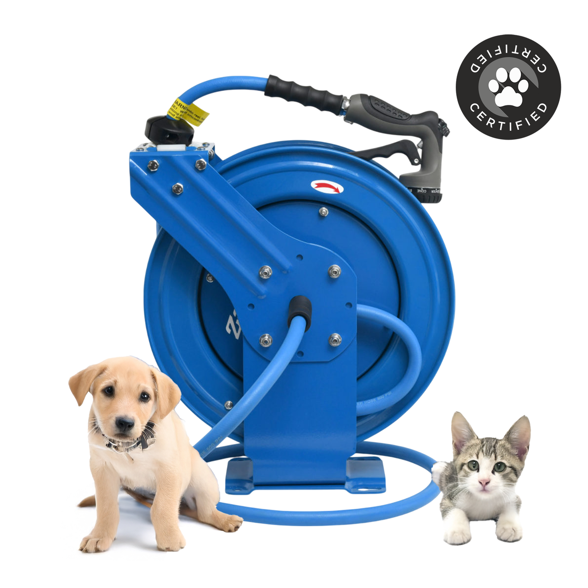 Zephyr Long-Reach Heavy Duty Pet Wash Station with with 9-Mode Shower Gun (13 mm × 30 m Dual Arm XL) Pet Wash Hose Reel