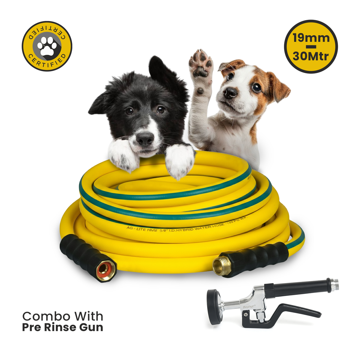 Zephyr Pet Bath Hose for Home Grooming with GentleFlow Shower Nozzle for Dogs & Cats (19 mm x 30 Mtr)